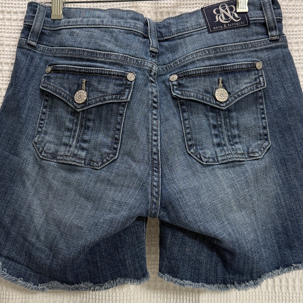 Rock & Republic Stinger Blue Jean Shorts 5” flap pockets nautical sailor SZ 8 - Picture 4 of 6